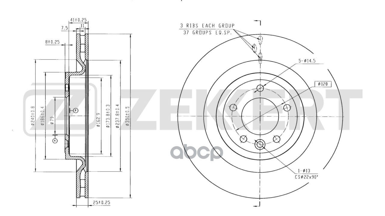 Диск тормозной передний VW Touareg III 18- (с покрытием  перфорацией и слотами) Zekkert арт. bs-6463b