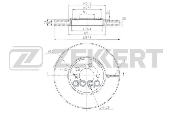 Диск торм. перед. Audi A1 10-  A3 96-  Skoda Fabia (6Y  5J) 99-  Octavia (1U) 96-  VW Golf IV  V 97- Zekkert арт. bs-6519