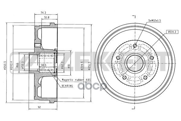 Барабан торм. задн. Dacia Duster 10- (с подшипником) Zekkert арт. bs-6547