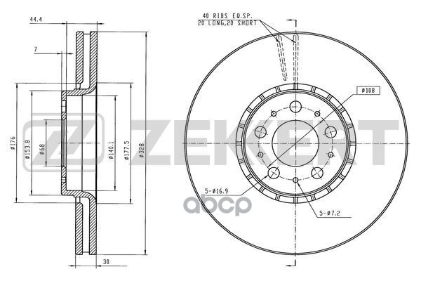Диск тормозной перед. Volvo XC90 02- (внешний D=328мм) Zekkert арт. bs-6558