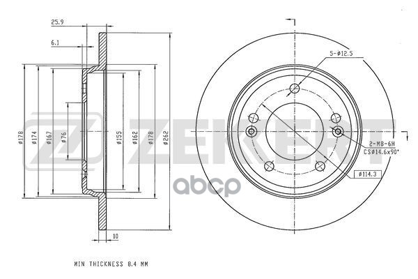 Диск Торм. Задн.  Kia Cerato Iv 18-  Hyundai Elantra Vi 15-  Creta I Ii 21-  Ioniq 16- Zekkert арт. bs-6617