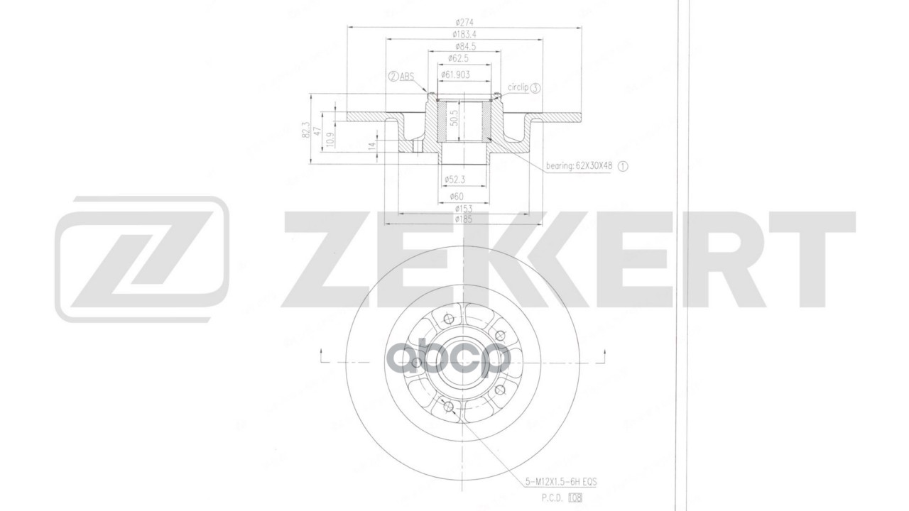Диск торм. задн. Renault Laguna II 01-  Grand Scenic II 05- (с подшипником  с ABS) Zekkert арт. bs-6657