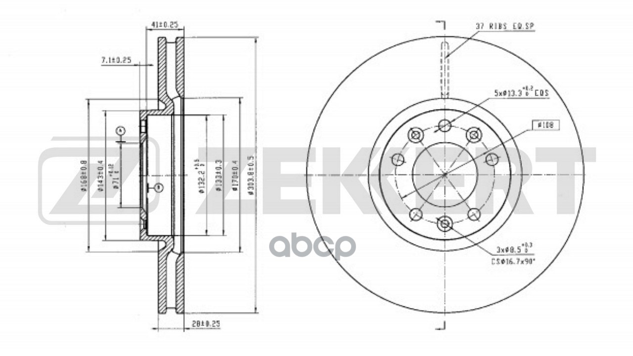 Диск тормозной перед. Opel Combo E 18-  Peugeot 308 II 13-  Citroen C4 II 13-  DS 7 Crossback 17- Zekkert арт. bs-6688