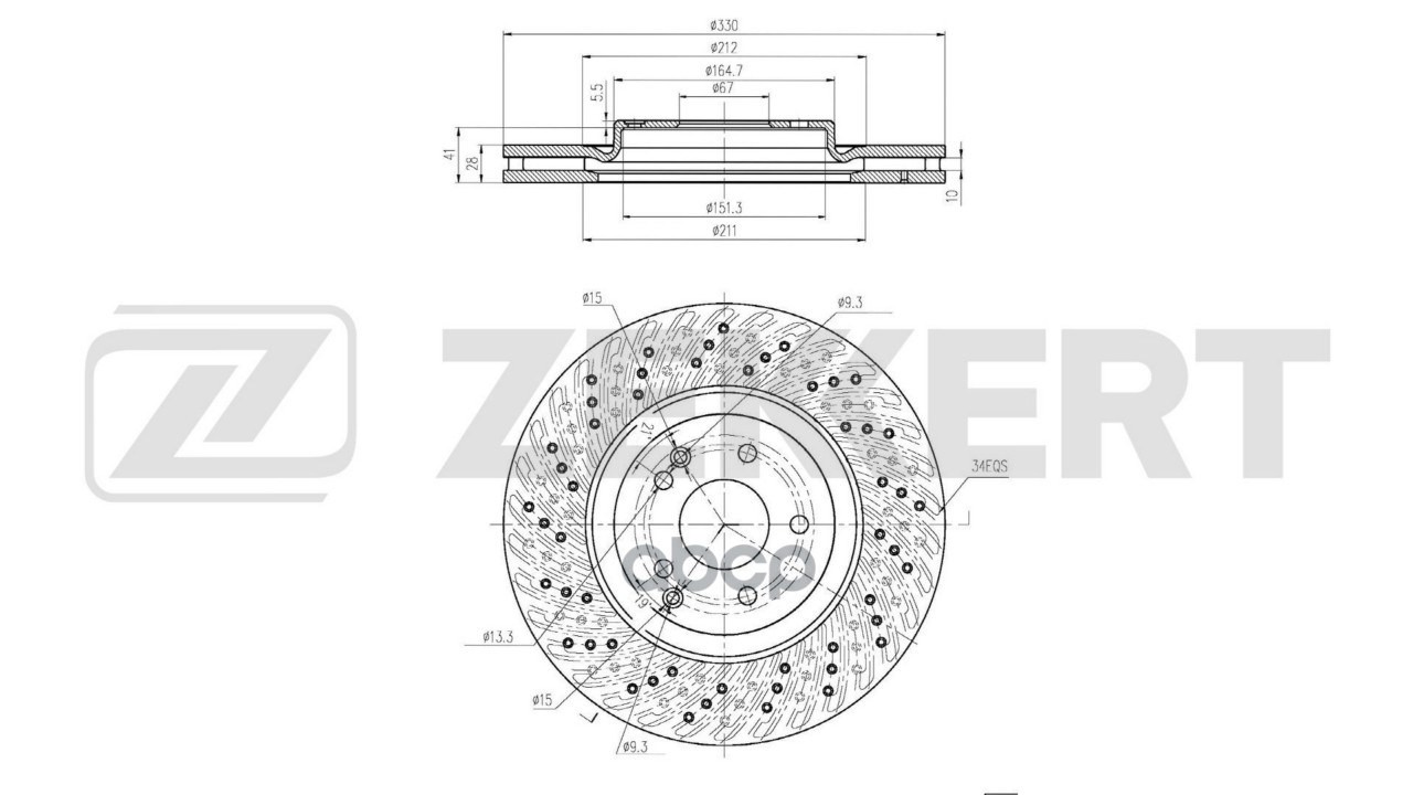 Диск тормозной передний MB C-Class (W203 S203) 98-  CLK (C209 A209) 02-  SLK (R171) 04- Zekkert арт. bs-6856