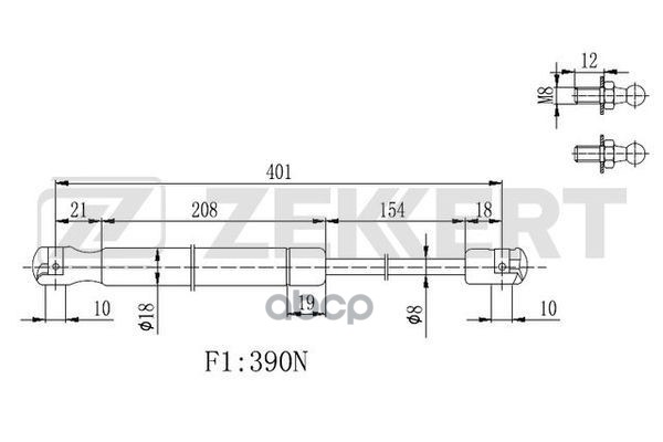 Пружина газовая капота Nissan Patrol (Y61) 97- Zekkert арт. gf-2248