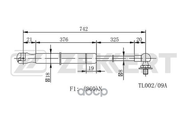 Пружина газовая капота Toyota Camry (V30) 01- Zekkert арт. gf-2286
