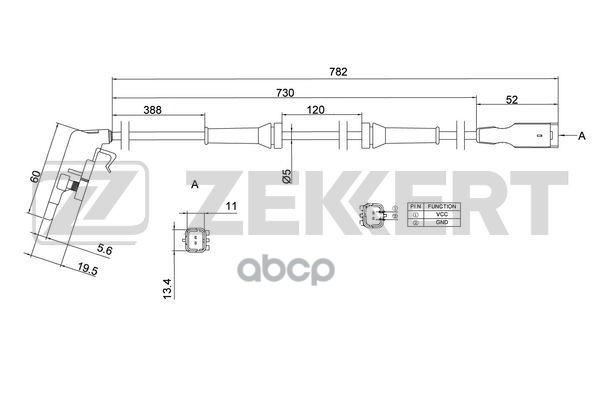 Датчик ABS задн. Peugeot 307 00- Zekkert арт. se-6036