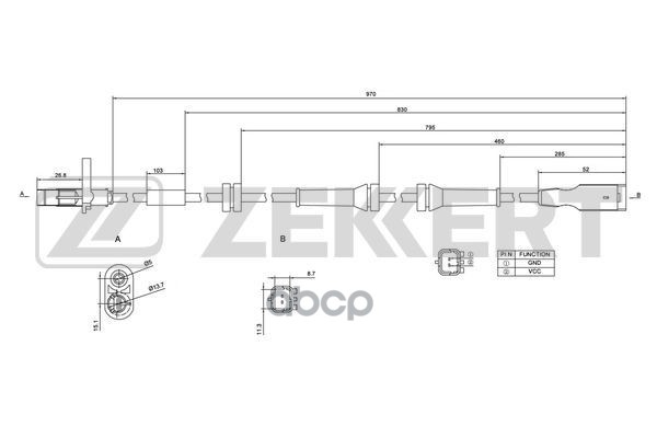 Датчик ABS задн. Peugeot Partner 08-  5008 09-  Citroen Berlingo II 08-  C4 Picasso 07- Zekkert арт. se-6040