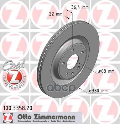 Диск тормозной задний AUDI A4/A5/S5/A6/S6/A7/A8/Q5/Q7 / PORSCHE Macan ZIMMERMANN 100.3358.20 Zimmermann арт. 100.3358.20
