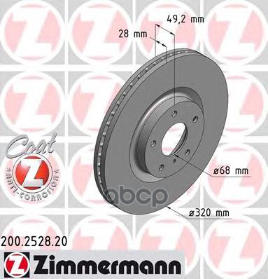 Диск тормозной передний nissan murano 03 ZIMMERMANN 200252820 Zimmermann арт. 200252820