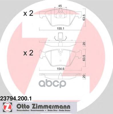 Колодки Тормозные Дисковые Перед Bmw E81, E87, E90, E91, E92 1.8, 2.0, 2.5, 3.0D, 1.8, 2.0, 2.5, 3.0 05- Zimmermann арт. 2379...