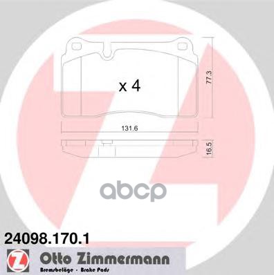 Колодки передние ZIMMERMANN 24098.170.1 Zimmermann арт. 24098.170.1