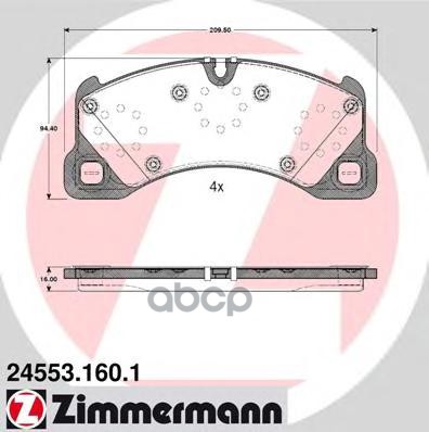 Колодки передние PORSCHE Cayenne I (955) Turbo S 4.5 ZIMMERMANN 245531601 Zimmermann арт. 245531601