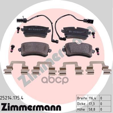 Колодки тормозные задн. [вкл. дат.износа и рем.к-т] [PR-Nr.: 1KD,1KE] ZIMMERMANN 252141754 Zimmermann арт. 252141754