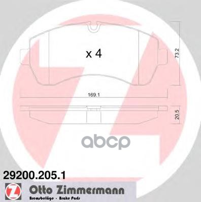 Комплект тормозных колодок, дисковый тормоз 29200.205.1 Zimmermann арт. 29200.205.1