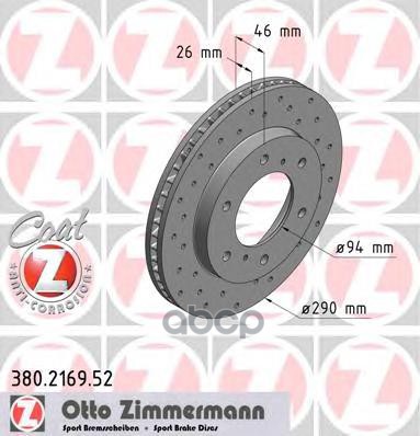 Диск тормозной передний Mitsubishi Pajero III ZIMMERMANN 380.2169.52 Zimmermann арт. 380.2169.52