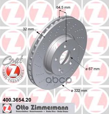Диск тормозной MERCEDES с антикоррозионным покрытием Zimmermann арт. 400.3654.20