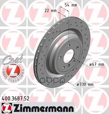 Диск тормозной задний перфорированный с покрытием SPORT COAT Z ZIMMERMANN 400.3687.52 Zimmermann арт. 400.3687.52